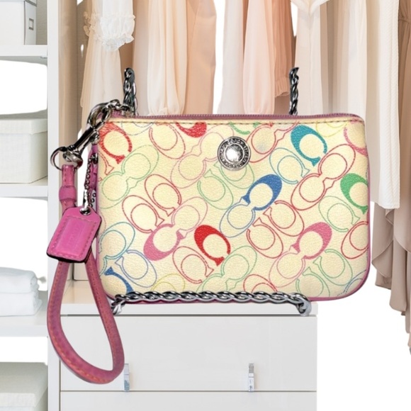 Vintage Y2K Coach Chelsea Pink Monogram Wristlet Pink Coach Hang Tag - Picture 1 of 12